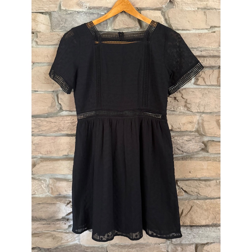 Abercrombie & Fitch Black Eyelet Crochet Lace Mini Dress Square Neck XS